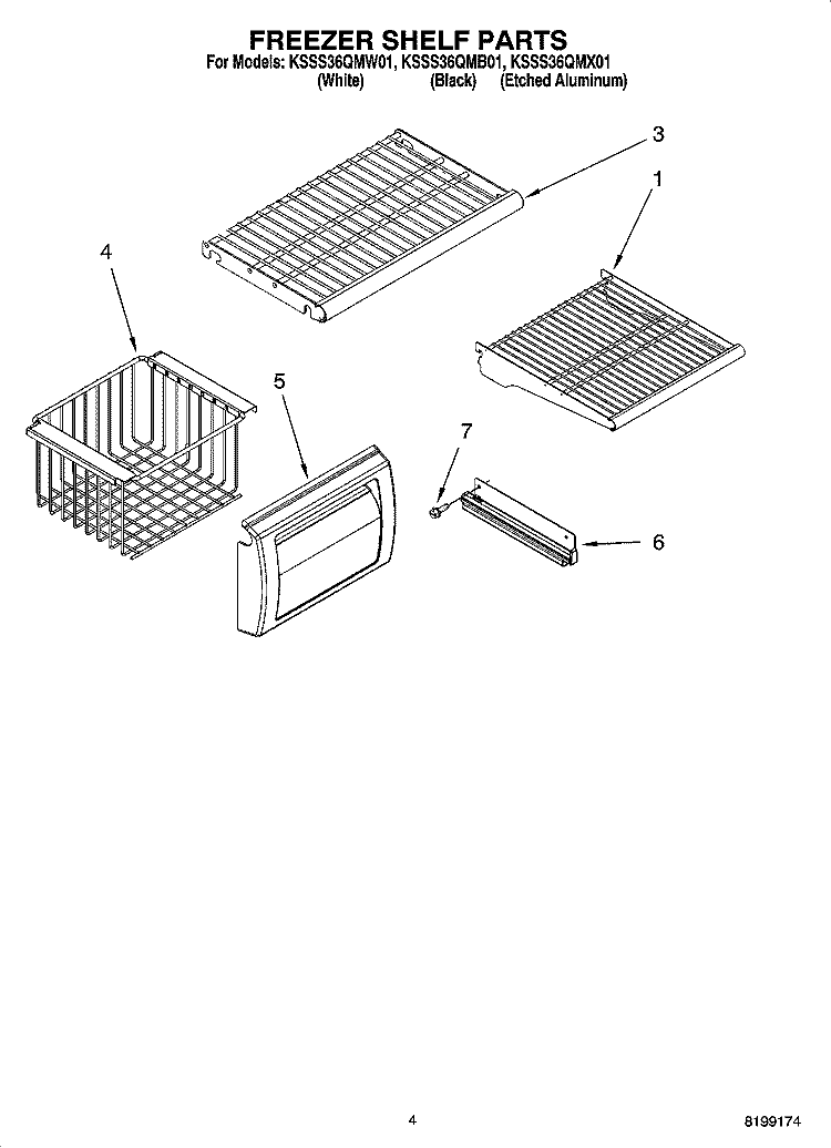 FREEZER SHELF PARTS Diagram and Parts List for KSSS36QMB01  KitchenAid Refrigerator