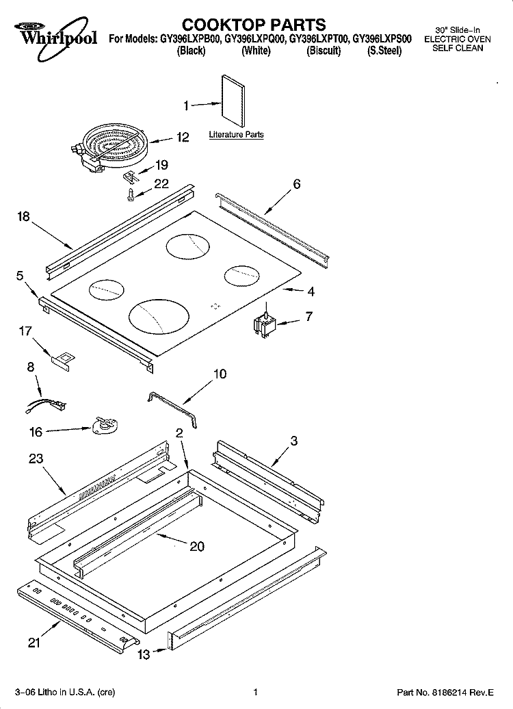 COOKTOP PARTS Diagram and Parts List for GY396LXPS00  Whirlpool Range