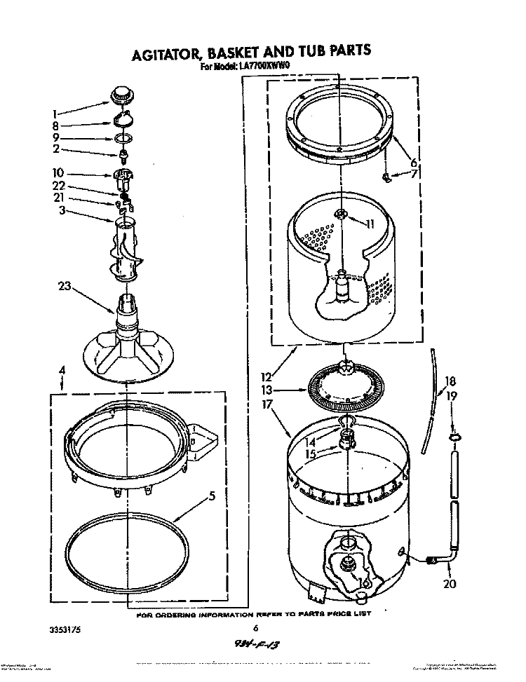 AGITATOR, BASKET AND TUB Diagram and Parts List for LA7700XWN0  Whirlpool Washer