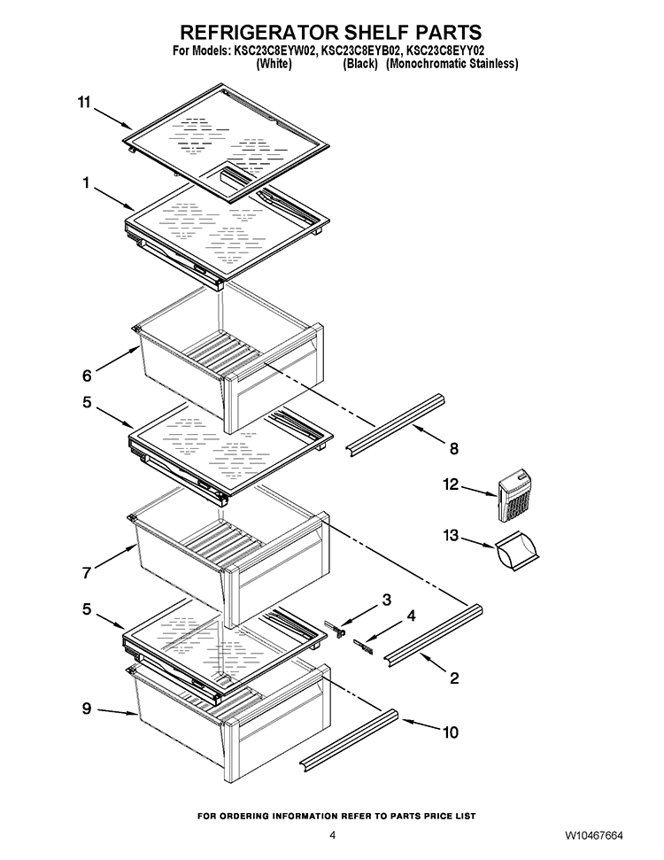REFRIGERATOR SHELF PARTS Diagram and Parts List for KSC23C8EYB02  KitchenAid Refrigerator