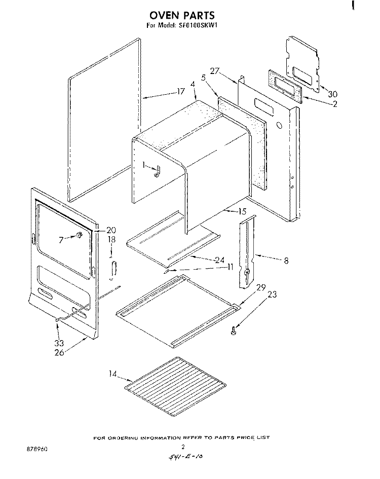 OVEN , LITERATURE Diagram and Parts List for SF0100SKW1  Whirlpool Range