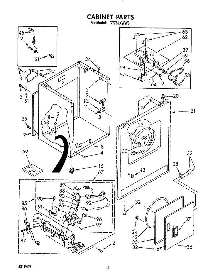 CABINET Diagram and Parts List for LG7761XWW0  Whirlpool Dryer