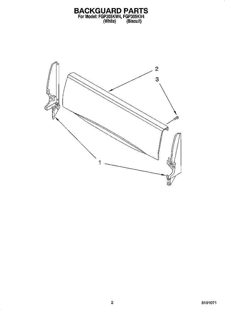 BACKGUARD PARTS Diagram and Parts List for FGP305KV4  Roper Range