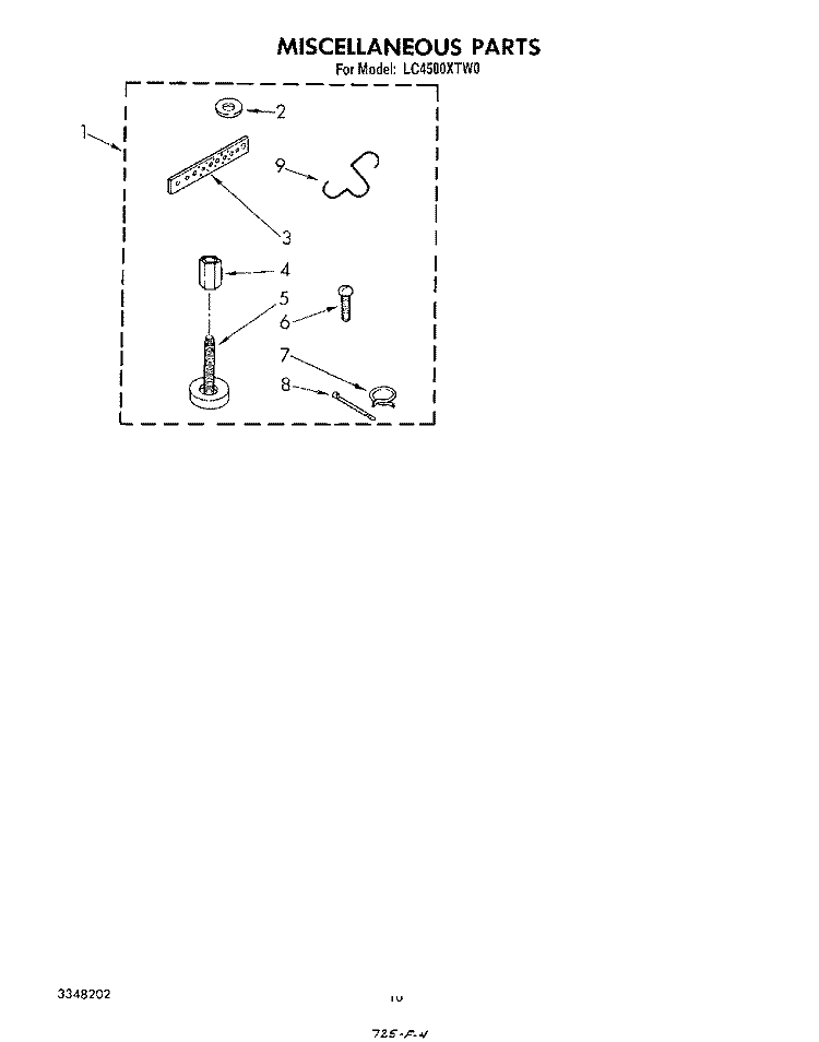 MISCELLANEOUS , LITERATURE AND OPTIONAL Diagram and Parts List for LC4500XTW0  Whirlpool Washer