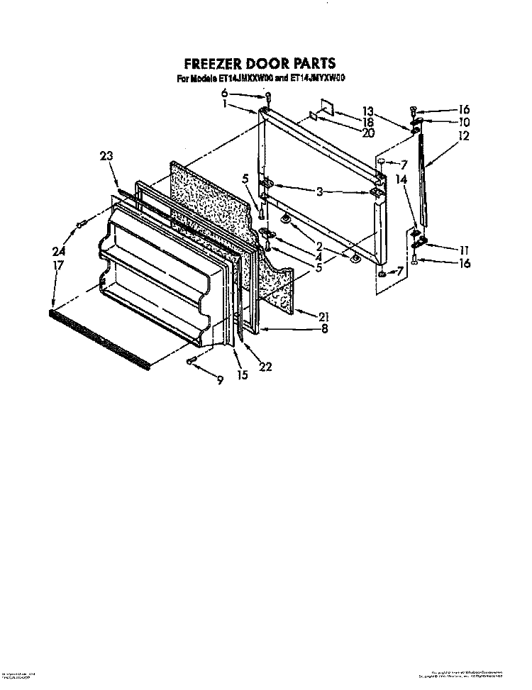 FREEZER DOOR Diagram and Parts List for ET14JMXXW00  Whirlpool Refrigerator