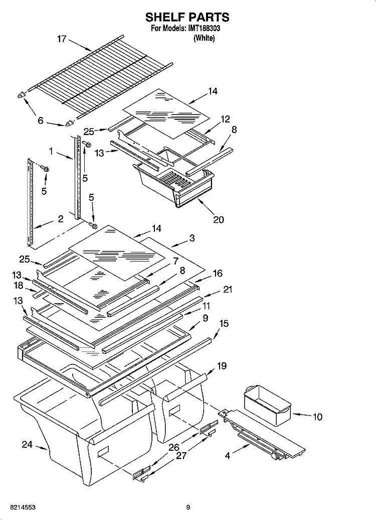 SHELF PARTS, OPTIONAL PARTS Diagram and Parts List for IMT188303  Inglis Refrigerator