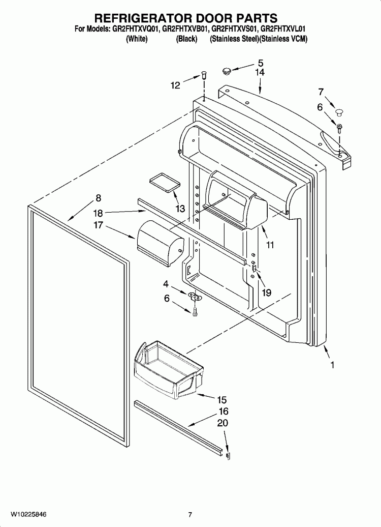 REFRIGERATOR DOOR PARTS Diagram and Parts List for GR2FHTXVB01  Whirlpool Refrigerator