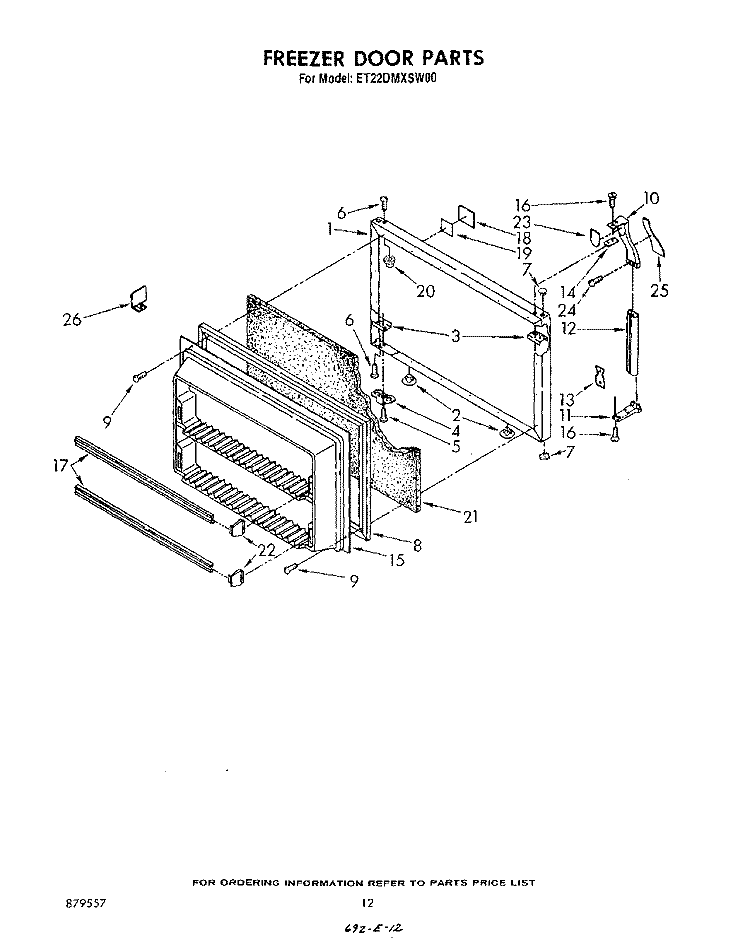 FREEZER DOOR Diagram and Parts List for ET22DMXSW00  Whirlpool Refrigerator