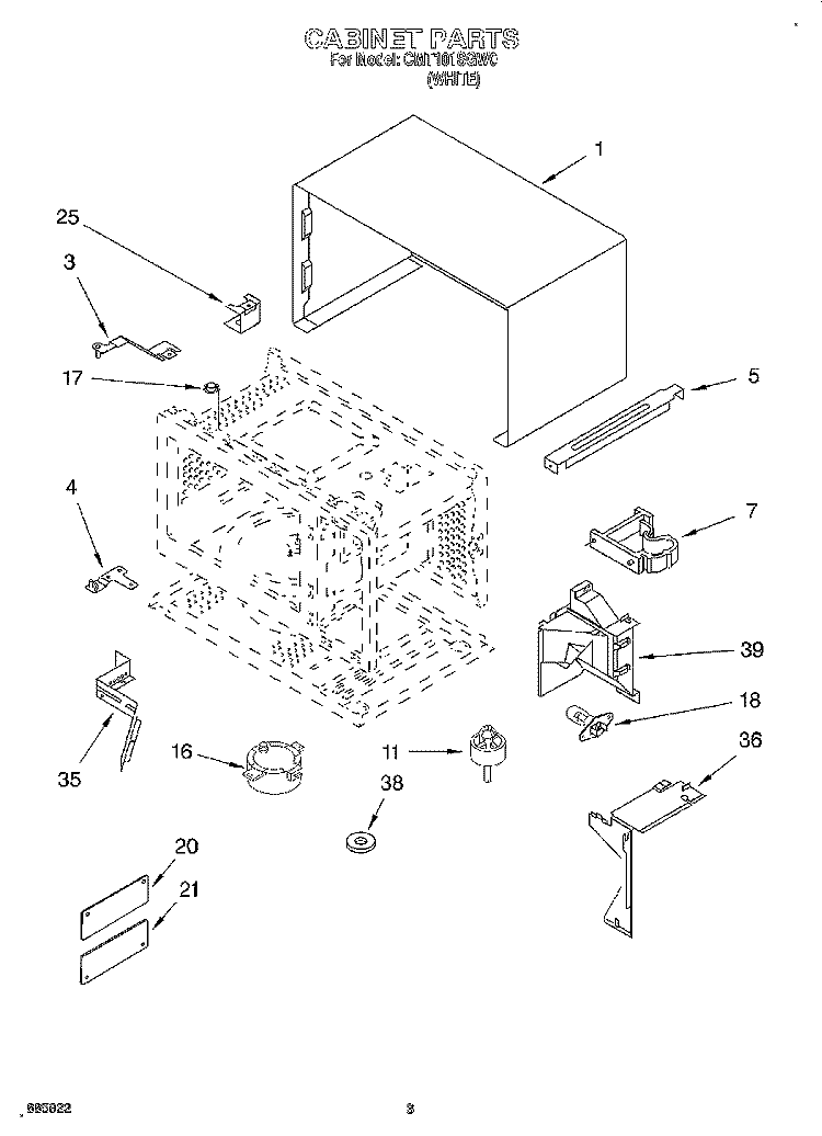 CABINET, LITERATURE Diagram and Parts List for CMT101SGW0  Whirlpool Microwave