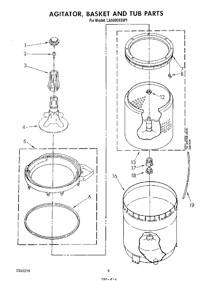 AGITATOR, BASKET AND TUB Diagram and Parts List for LA5000XSW1  Whirlpool Washer