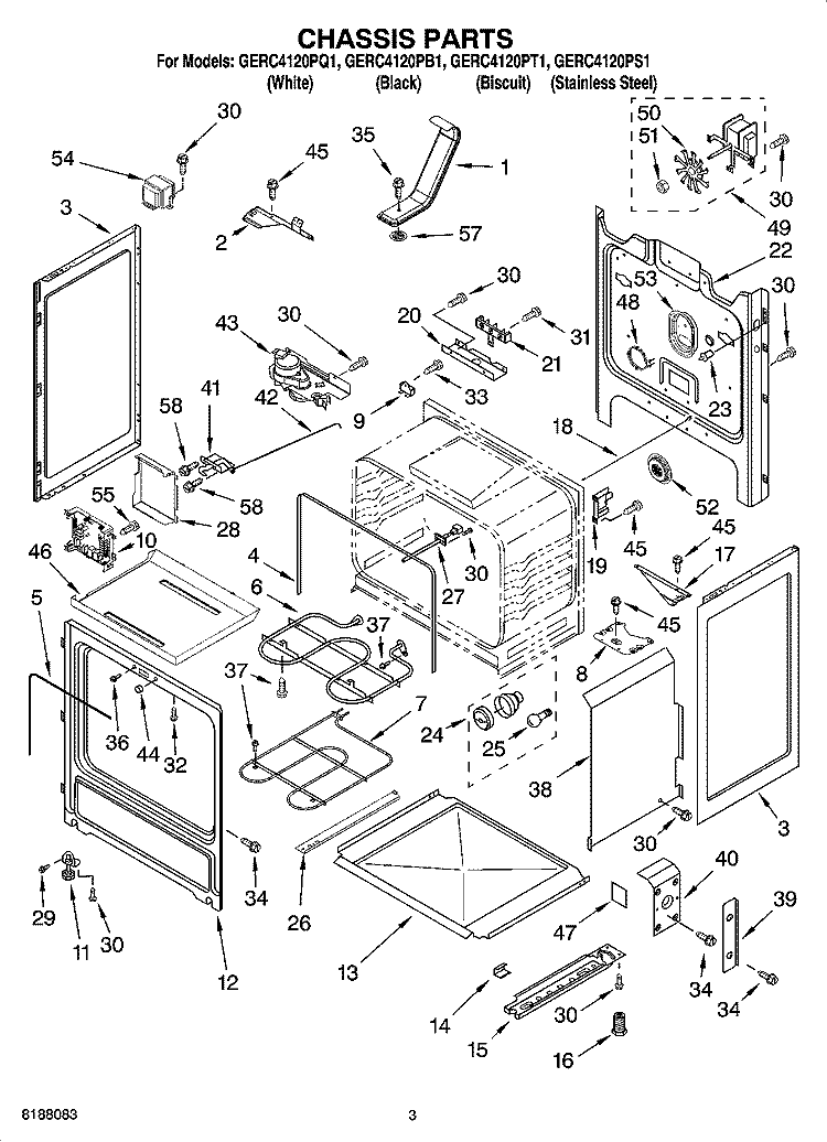 CHASSIS PARTS Diagram and Parts List for GERC4120PT1  Whirlpool Range