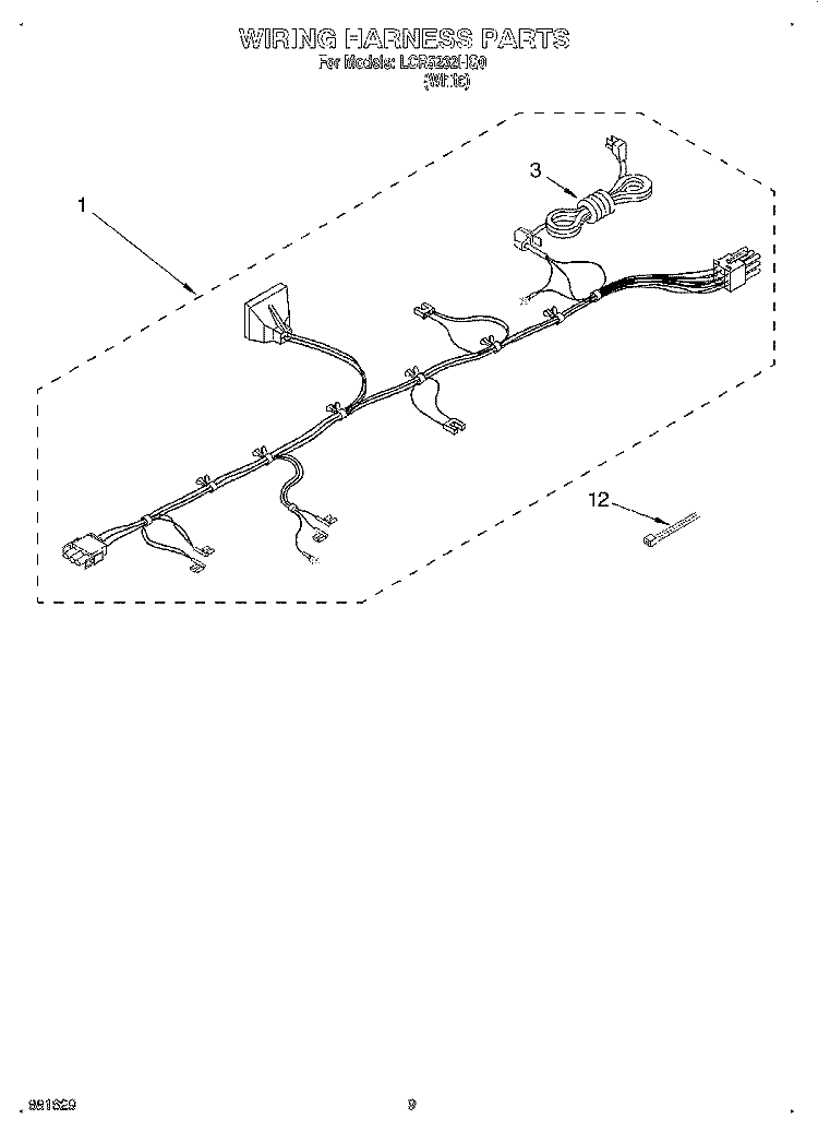 WIRING HARNESS Diagram and Parts List for LCR5232HQ0  Whirlpool Washer