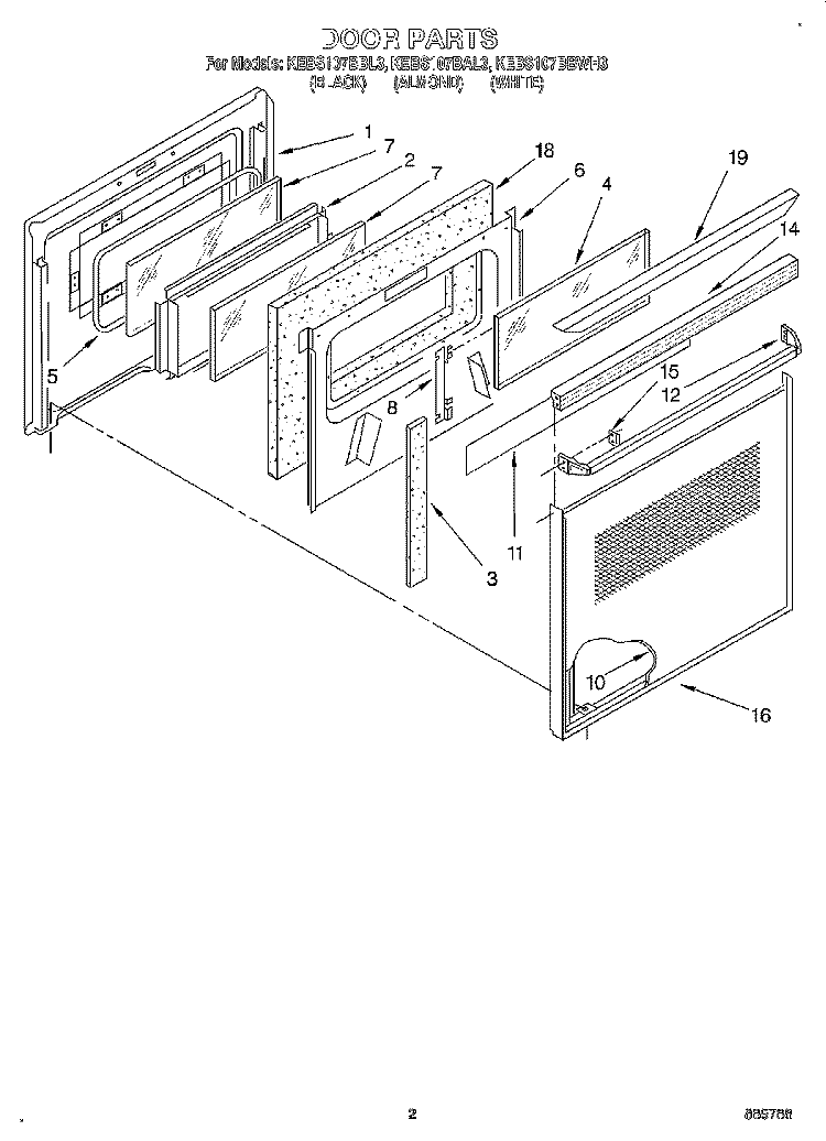 DOOR Diagram and Parts List for KEBS107BAL3  KitchenAid Wall Oven