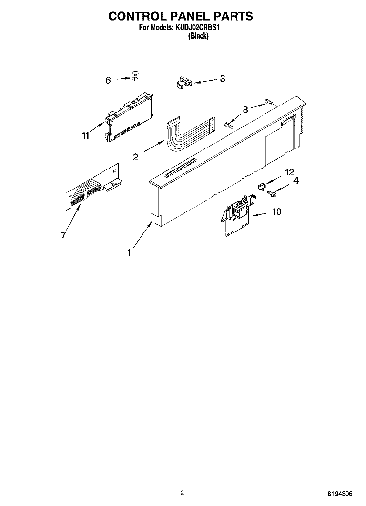 CONTROL PANEL PARTS Diagram and Parts List for KUDJ02CRBS1  KitchenAid Dishwasher