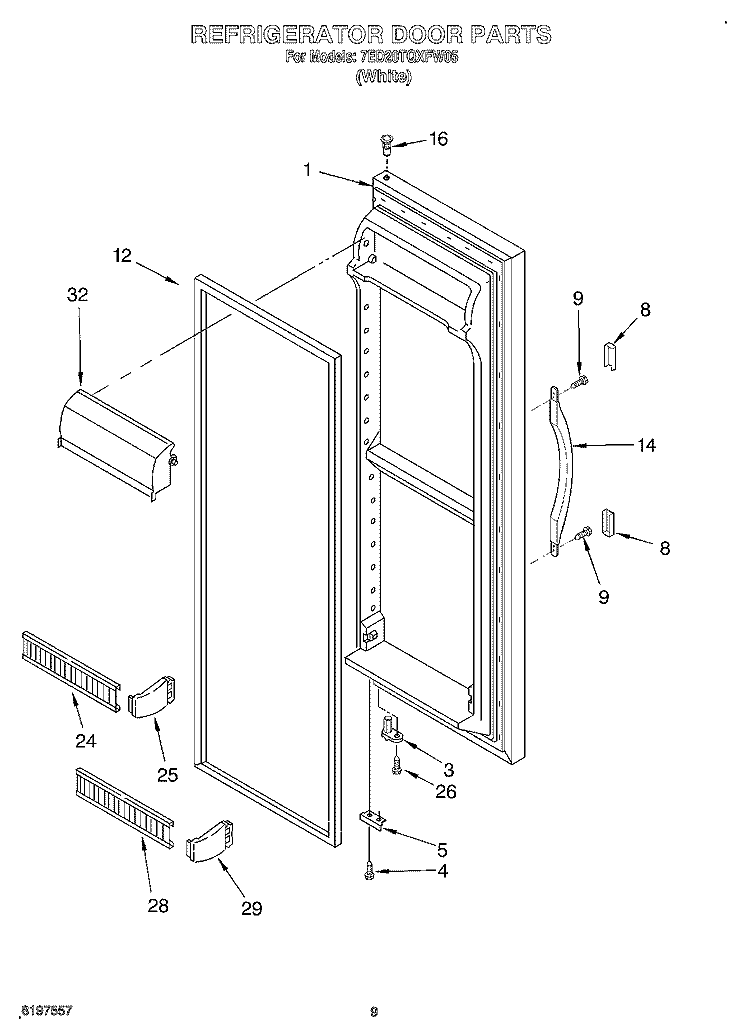 REFRIGERATOR DOOR Diagram and Parts List for 7ED20TQXFW05  Whirlpool Refrigerator