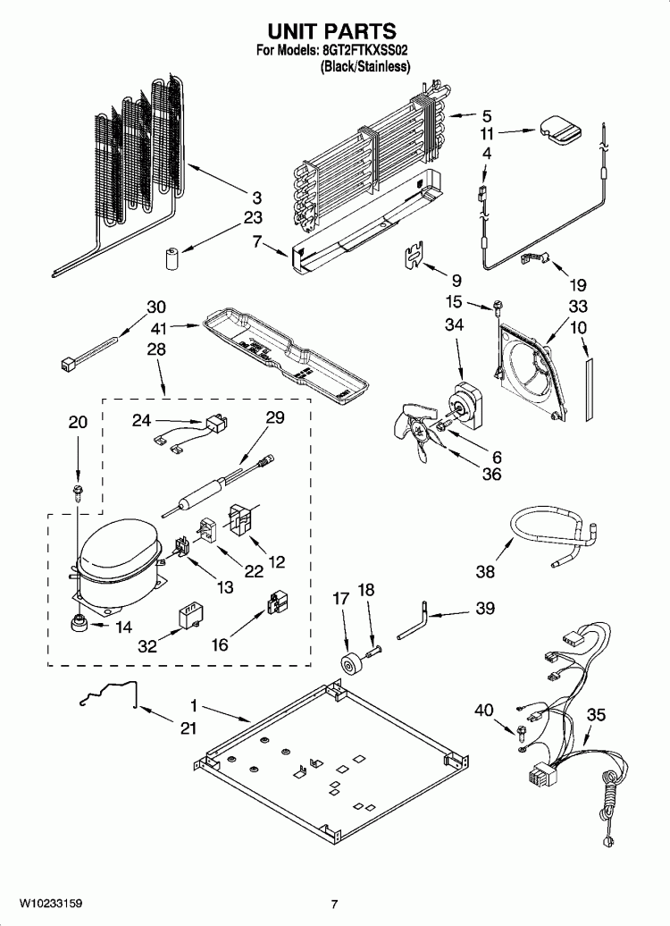 UNIT PARTS Diagram and Parts List for 8GT2FTKXSS02  Whirlpool Refrigerator
