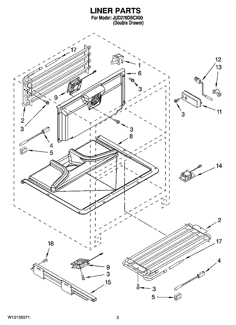 LINER PARTS Diagram and Parts List for JUD278DBCX00  Jenn-Air Refrigerator