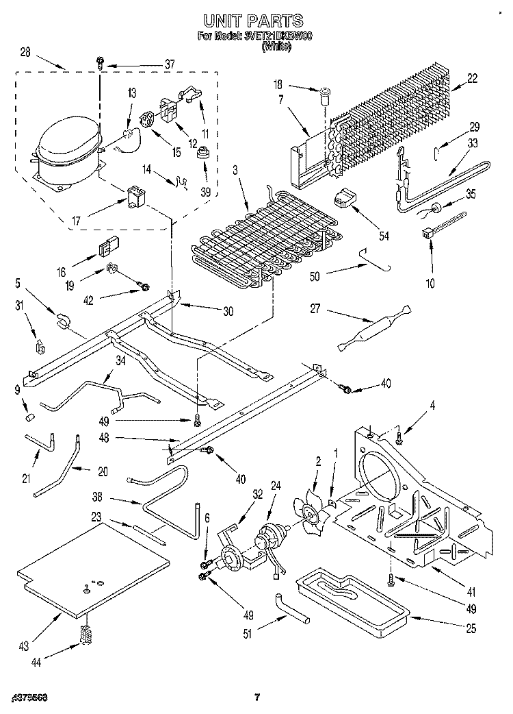 UNIT Diagram and Parts List for 3VET21DKBW00  Whirlpool Refrigerator