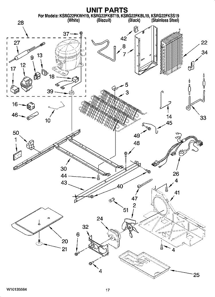 UNIT PARTS Diagram and Parts List for KSRG22FKWH19  KitchenAid Refrigerator