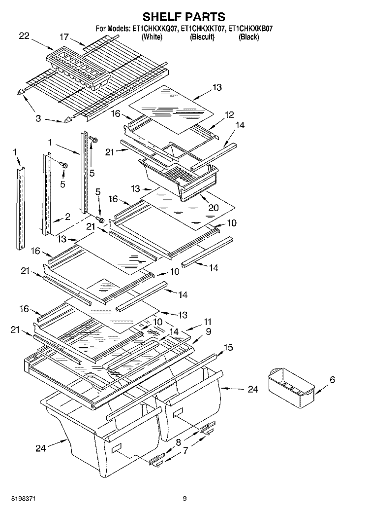SHELF, OPTIONAL Diagram and Parts List for ET1CHKXKQ07  Whirlpool Refrigerator