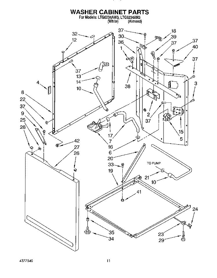 WASHER CABINET Diagram and Parts List for LTG6234AN3  Whirlpool Washer Dryer Combo