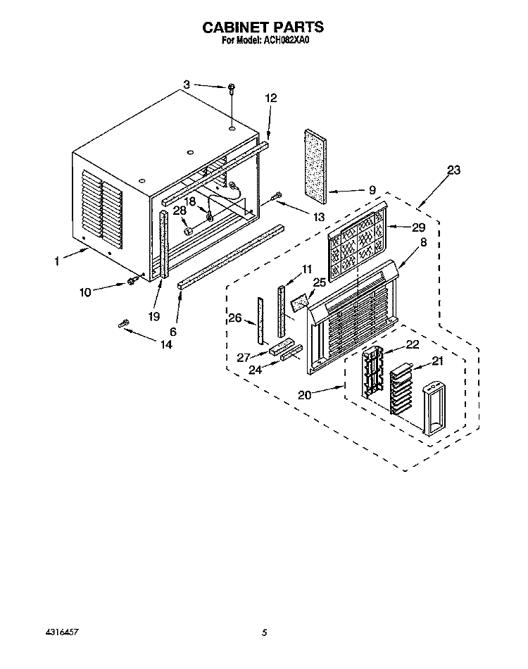 CABINET Diagram and Parts List for ACH082XA0  Whirlpool Air Conditioner