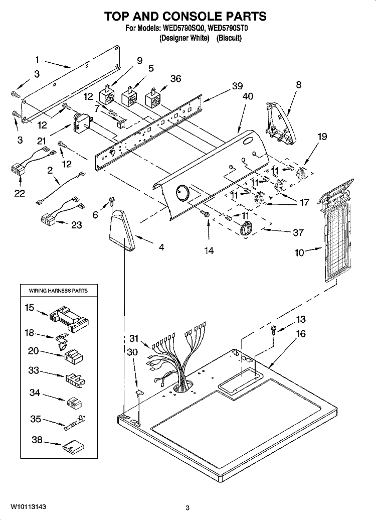 TOP AND CONSOLE PARTS Diagram and Parts List for WED5790ST0  Whirlpool Dryer