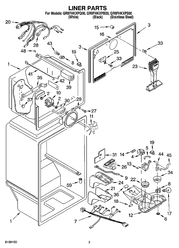 LINER PARTS Diagram and Parts List for GR9FHKXPB00  Whirlpool Refrigerator