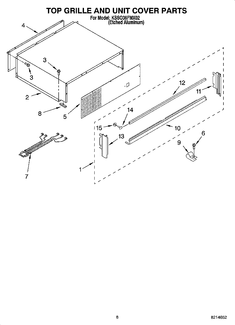 TOP GRILLE AND UNIT COVER PARTS Diagram and Parts List for KSSO36FMX02  KitchenAid Refrigerator
