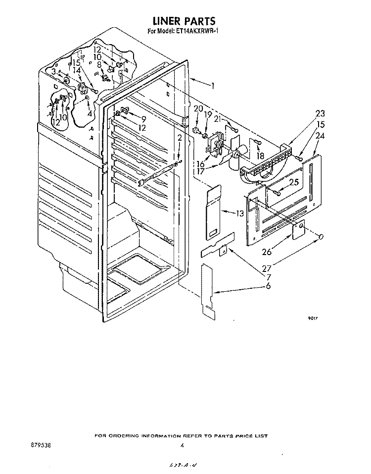 LINER Diagram and Parts List for ET14AKXRWR1  Whirlpool Refrigerator