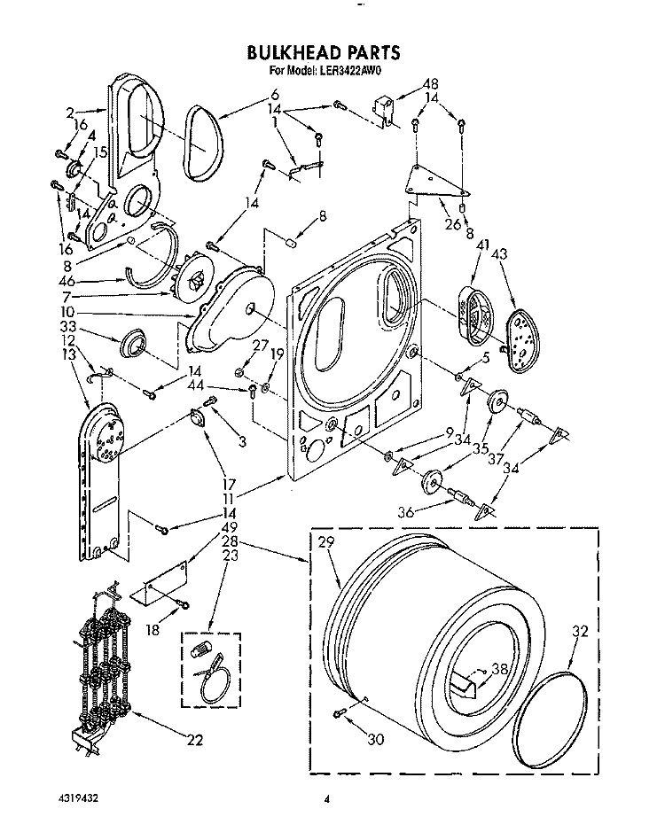 SECTION Diagram and Parts List for LER3422AW0  Whirlpool Dryer