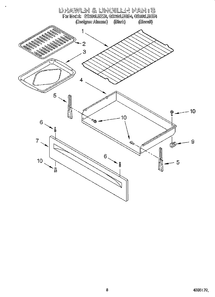 DRAWER AND BROILER, OPTIONAL Diagram and Parts List for GS395LEGB4  Whirlpool Range