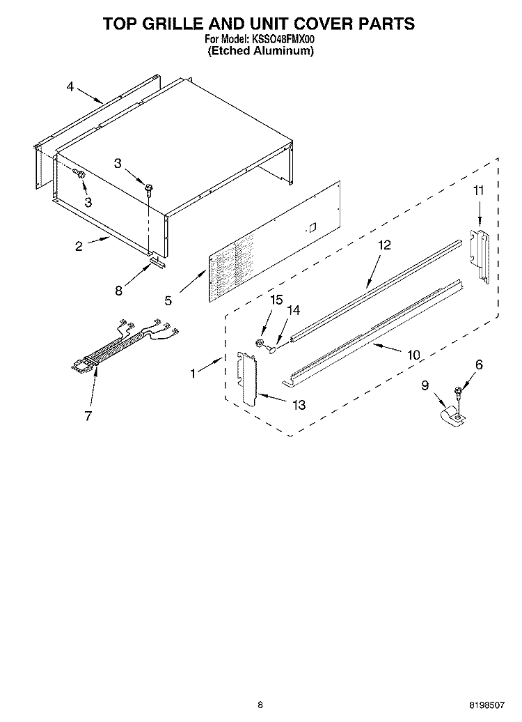 TOP GRILLE AND UNIT COVER PARTS Diagram and Parts List for KSSO48FMX00  KitchenAid Refrigerator