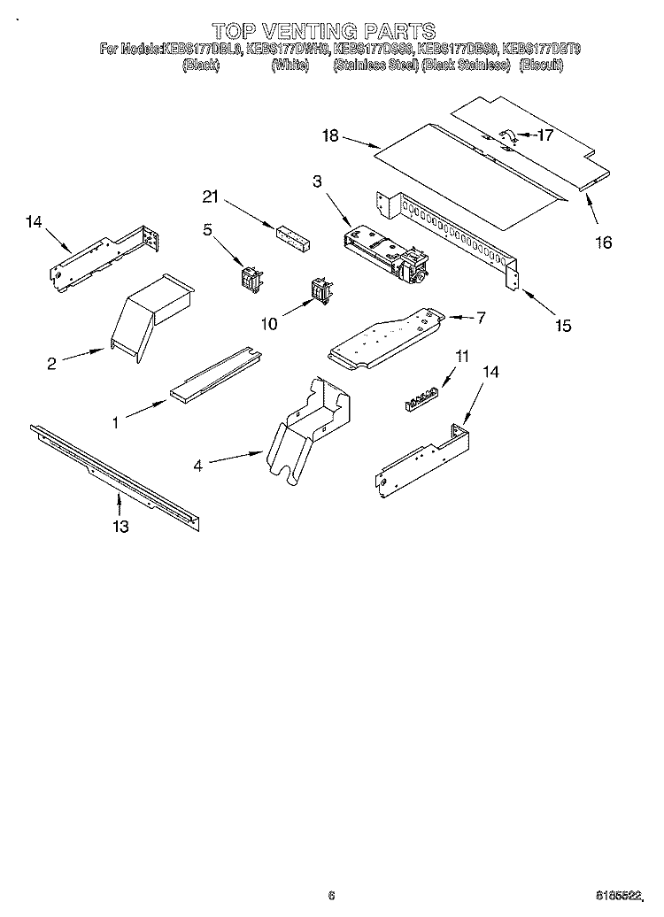 TOP VENTING, OPTIONAL Diagram and Parts List for KEBS177DBL9  KitchenAid Wall Oven