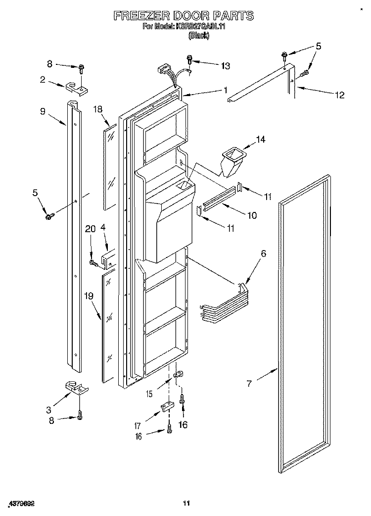 FREEZER DOOR Diagram and Parts List for KSRB27QABL11  KitchenAid Refrigerator