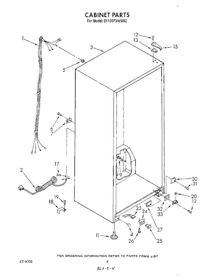 CABINET Diagram and Parts List for EV150FXWN02  Whirlpool Freezer