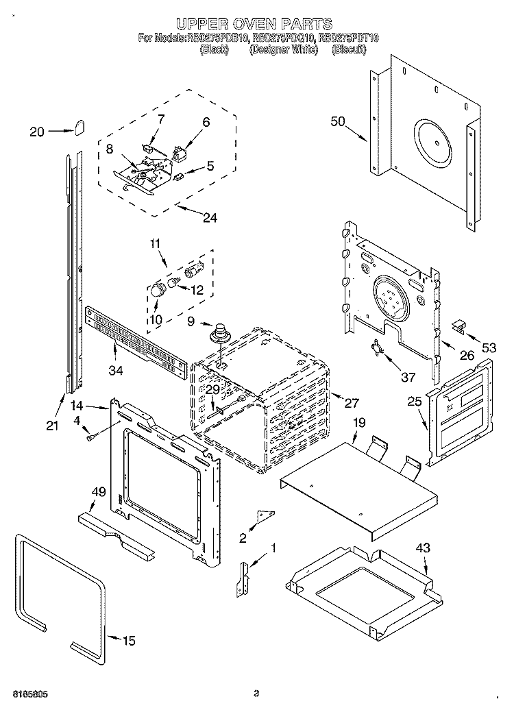 UPPER OVEN Diagram and Parts List for RBD275PDB10  Whirlpool Wall Oven