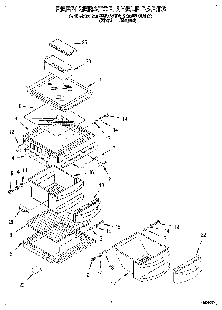 REFRIGERATOR SHELF Diagram and Parts List for KSRP22KDAL02  KitchenAid Refrigerator