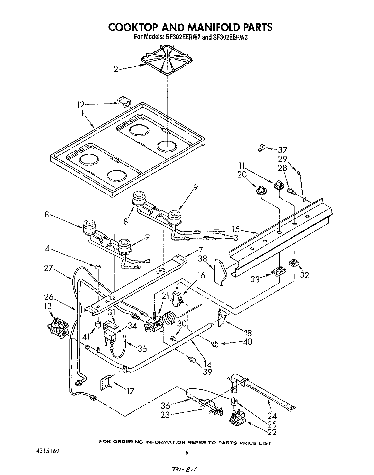 COOKTOP AND MANIFOLD , LITERATURE A Diagram and Parts List for SF302EERW3  Whirlpool Range