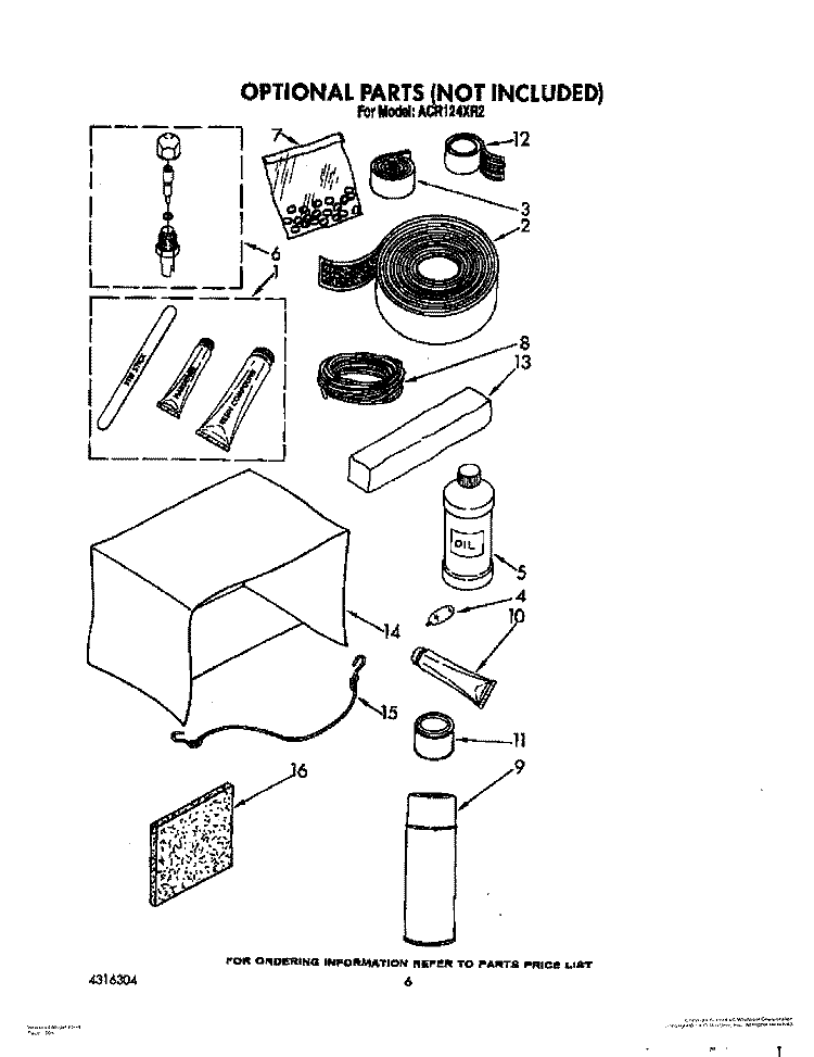 OPTIONAL Diagram and Parts List for ACR124XR2  Whirlpool Air Conditioner