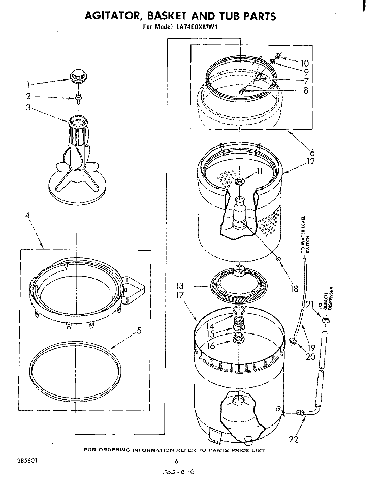 AGITATOR, BASKET AND TUB Diagram and Parts List for LA7400XMW1  Whirlpool Washer