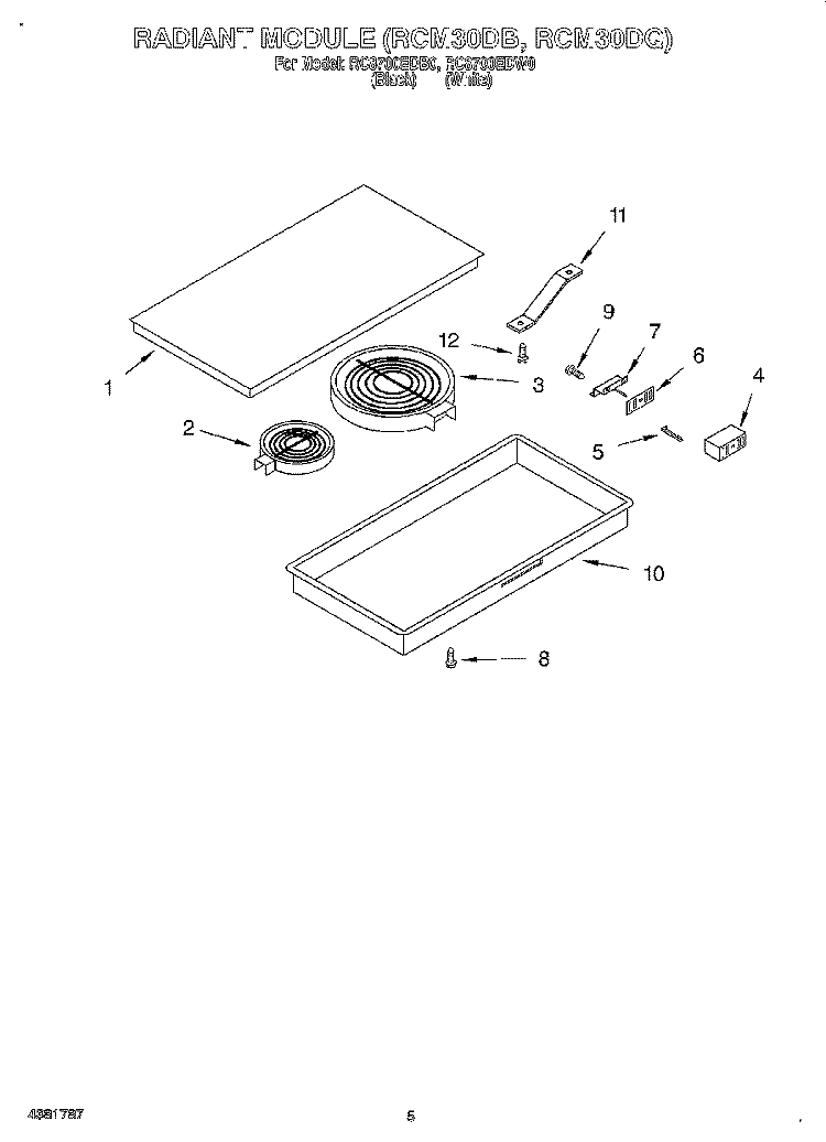 RADIANT MODULE (RCM30DB, RCM30DQ) Diagram and Parts List for RC8700EDB0  Whirlpool Cooktop