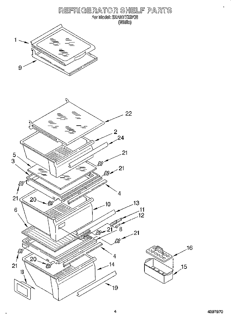 REFRIGERATOR SHELF Diagram and Parts List for 3XART722F00  Whirlpool Refrigerator