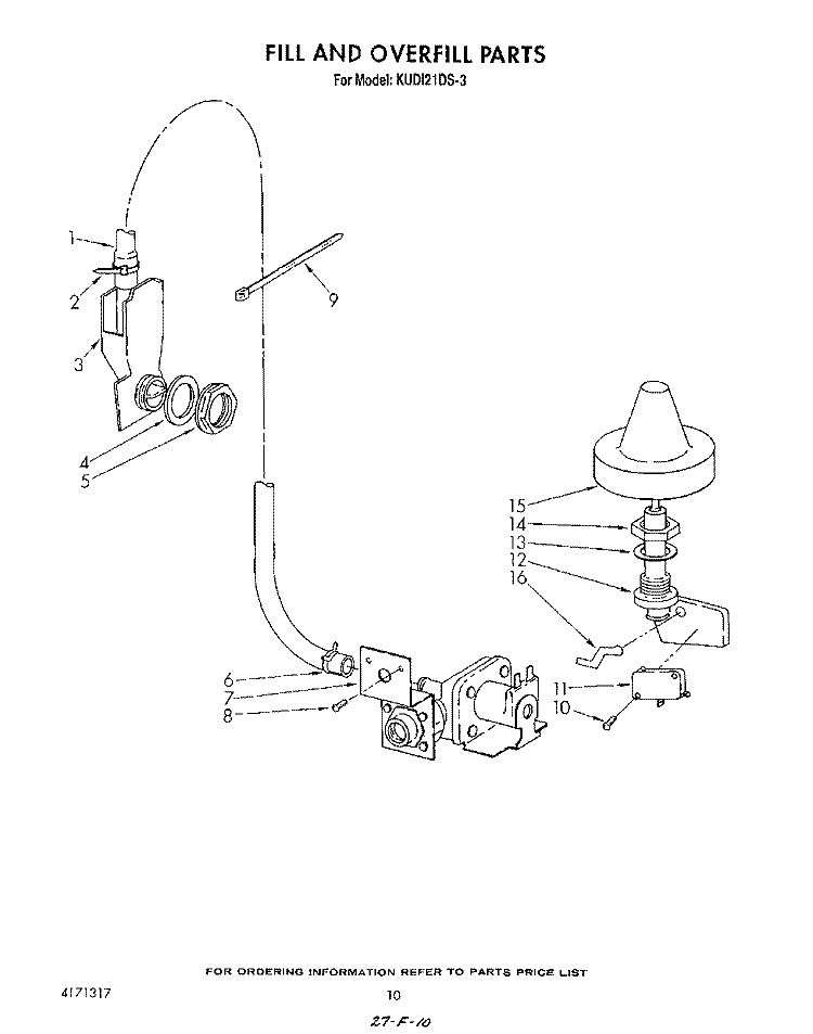 FILL AND OVER FILL Diagram and Parts List for KUDI21DS3  KitchenAid Dishwasher