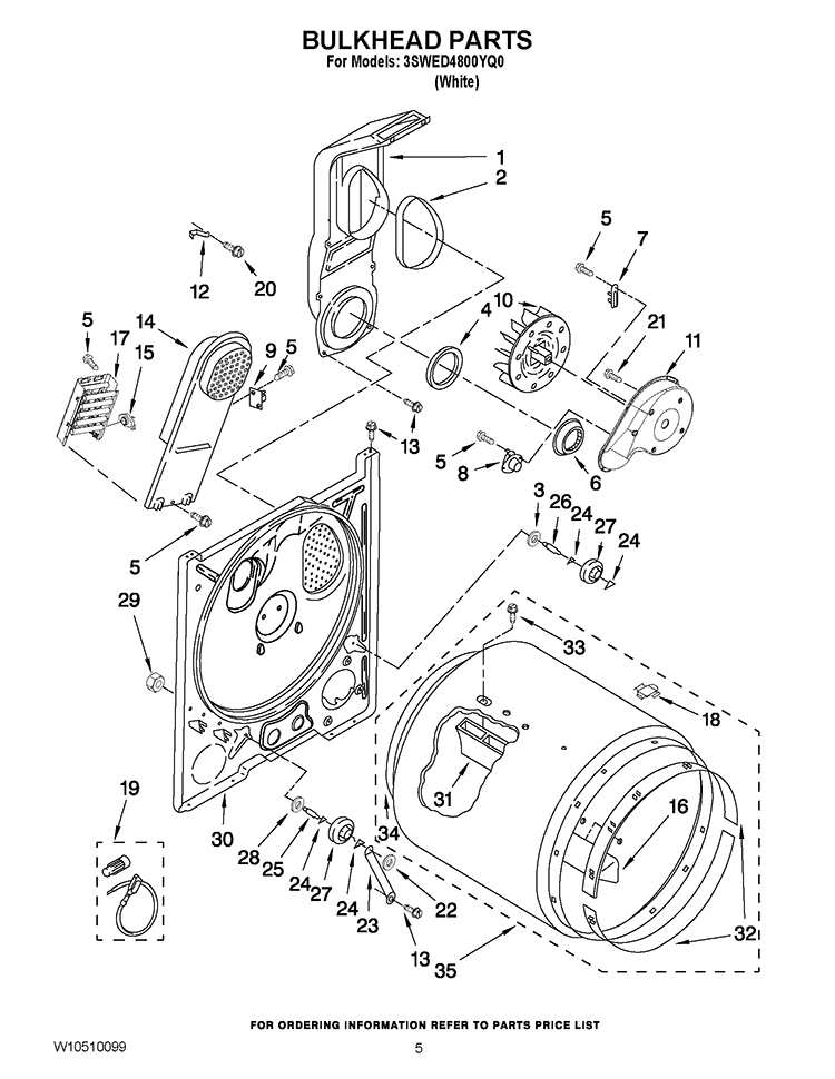 BULKHEAD PARTS Diagram and Parts List for 3SWED4800YQ0  Whirlpool Dryer