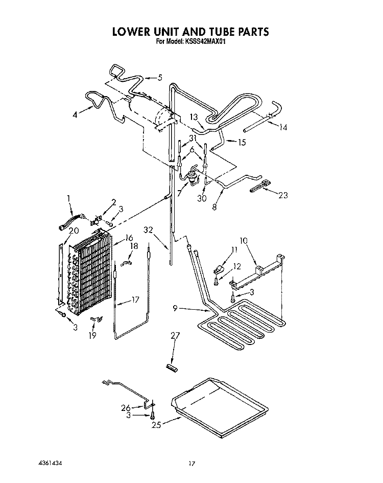 LOWER UNIT AND TUBE Diagram and Parts List for KSSS42MAX01  KitchenAid Refrigerator