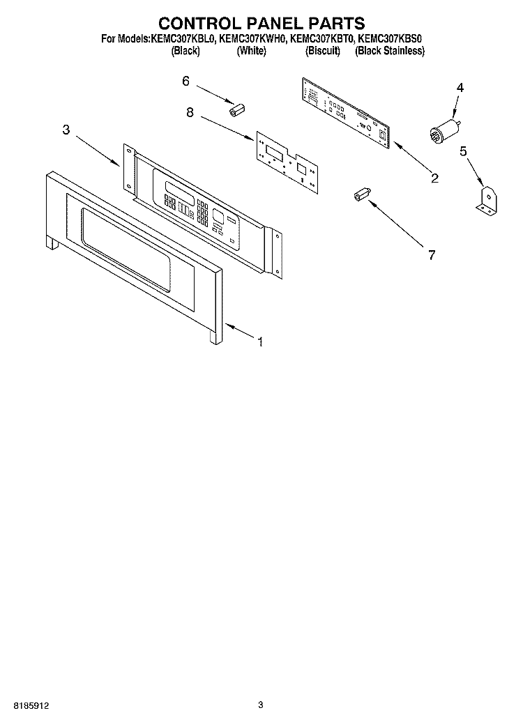 CONTROL PANEL Diagram and Parts List for KEMC307KBS0  KitchenAid Microwave Oven Combo