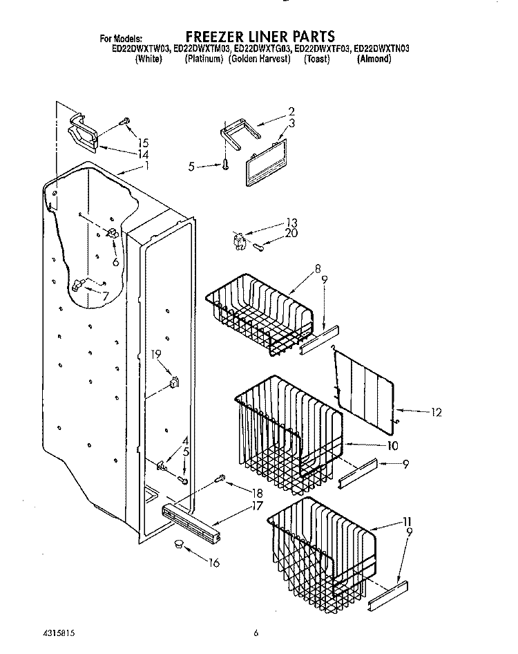 FREEZER LINER Diagram and Parts List for ED22DWXTM03  Whirlpool Refrigerator