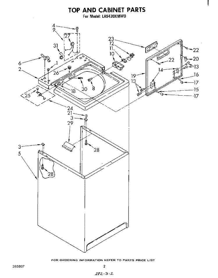 TOP AND CABINET , LIT/OPTIONAL Diagram and Parts List for LA5430XMW0  Whirlpool Washer