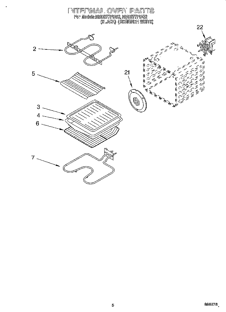 INTERNAL OVEN Diagram and Parts List for RBD277PDB2  Whirlpool Wall Oven